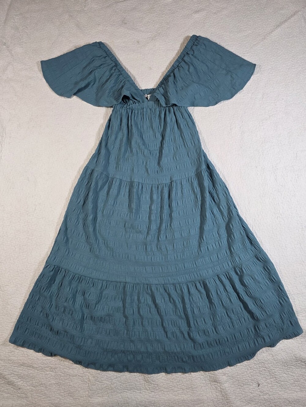 Hunter & Brown Teal Blue Flutter Sleeve Maxi Dress - Picture 2 of 8